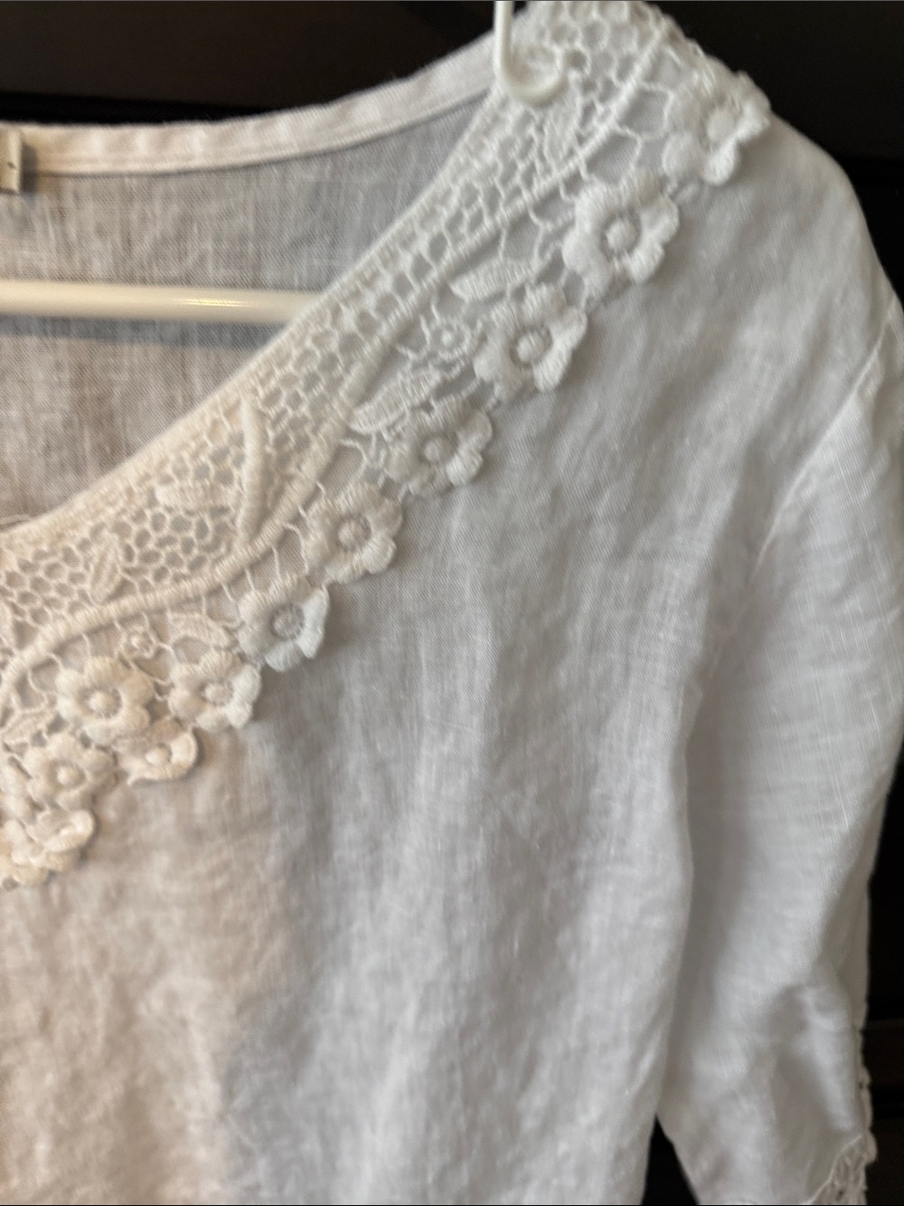 Marina Rinaldi White Linen V-Neck Crochet-Trim Blouse - Picture 3 of 6